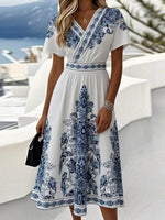 Youthful V-Neck Short Sleeve Midi Dress