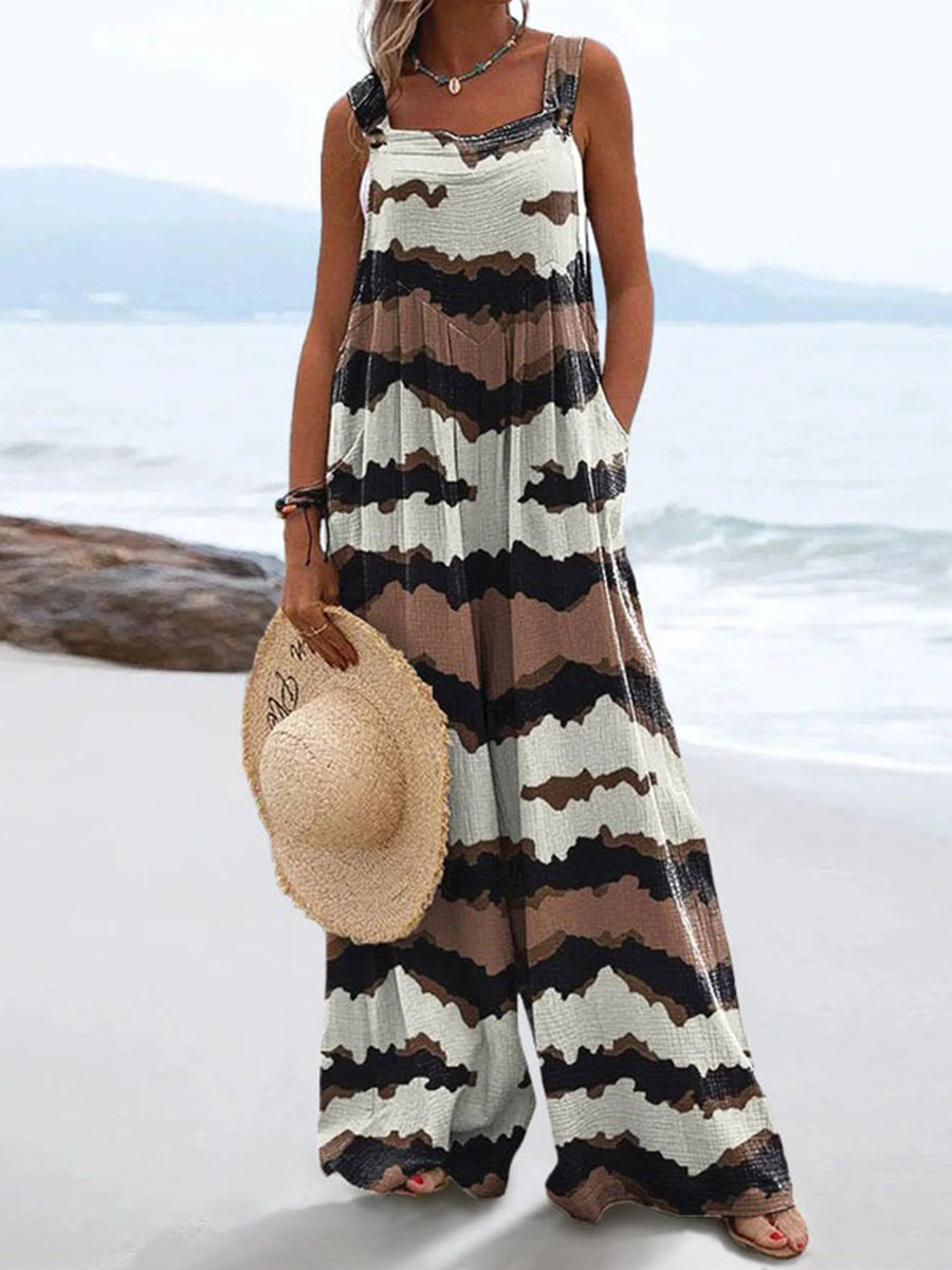 Vintage Ethnic Print Casual Wide Leg Jumpsuit