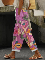 Retro Elegant Floral Lace-Up With Pocket Trousers