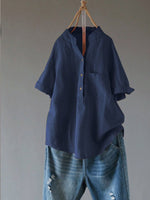 Casual Buttons V Neck Short Sleeve Blouse