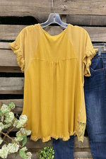Yellow Solid Color Lace Stitching Blouse