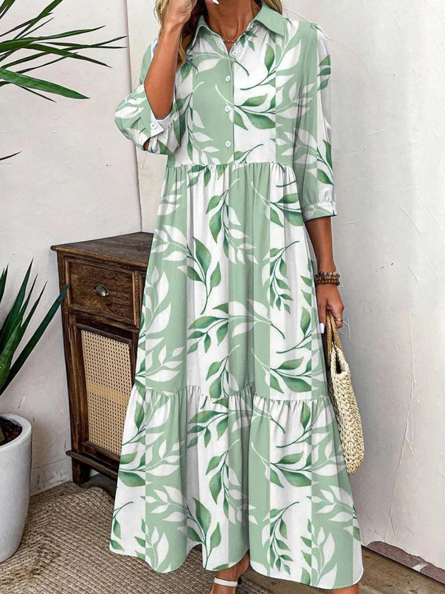 Plant Print Collared Maxi Dress