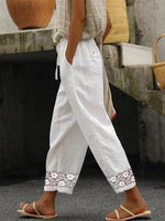 White Casual Solid Lace Elegant Pants