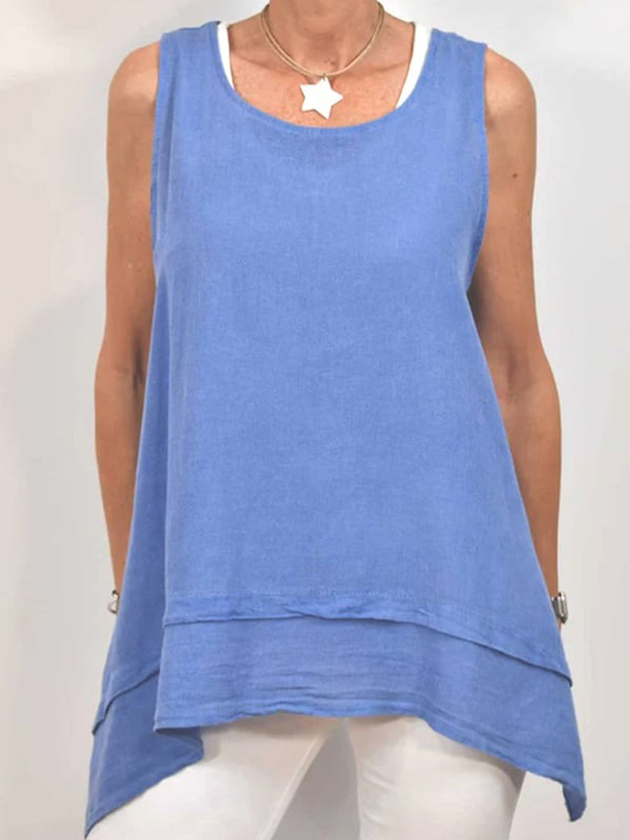 LilyWish Casual Solid Color Round Neck Irregular Hem Vest