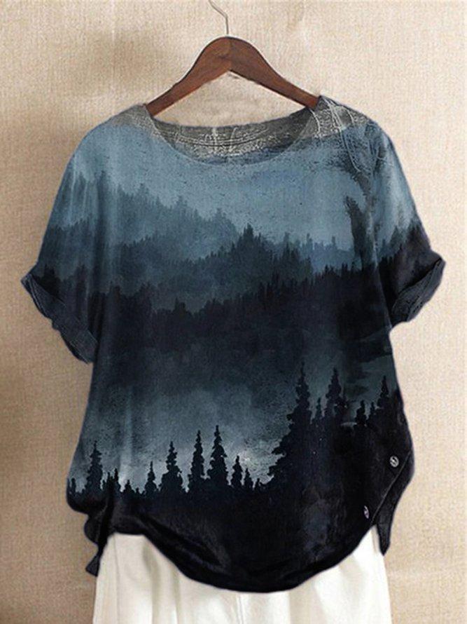 LilyWish Short Sleeve Casual Printed Ombre Blouse