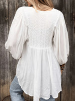 Women's Retro Ruffled V-Neck Puff Sleeve Top
