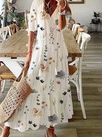 Women¡¯s Floral Print V-Neck Half Sleeve Casual Maxi Dress
