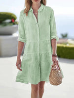 Casual Lapel Long Sleeve Striped Summer Dress