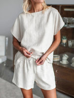 Apricot Casual Round Neck Solid Short Sleeve Two Piece Suit