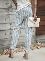 Blue Casual Stripe Printed Pants