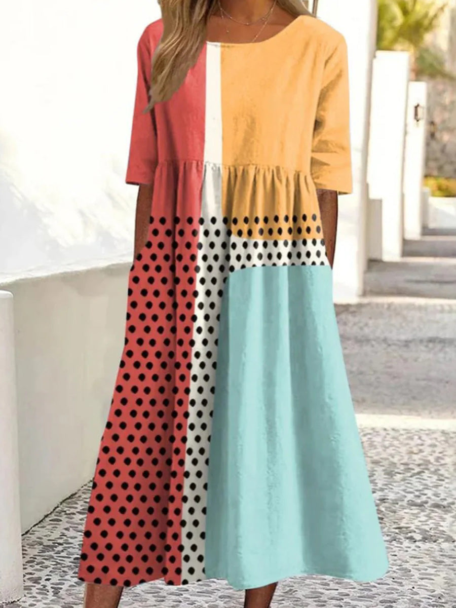 LilyWish Casual Round Neck Short Sleeve Midi Dress