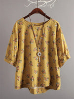 LilyWish Floral Print Balloon Sleeve Crew Neck Casual Cozy Blouse