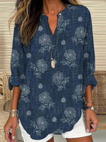 LilyWish Vintage Floral V Neck Long Sleeve Loose Blouse