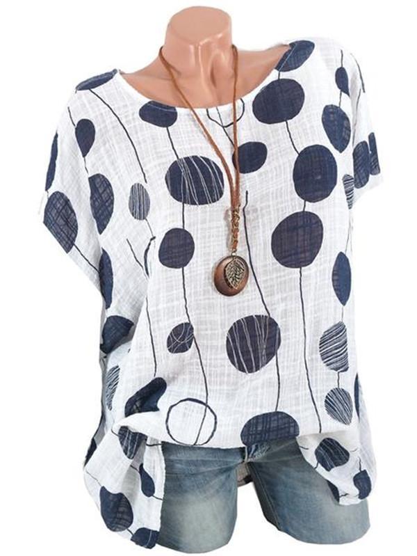 LilyWish Plus Size Polka Dots Casual Bat Sleeveless Blouse