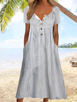 Vacation Striped Short Sleeve Midi Dress