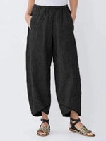 Women's Casual Elastic Waist Cropped Pants with Cross Hem Design