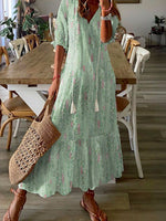 Women¡¯s Mint Green Floral Print Half Sleeve Maxi Dress