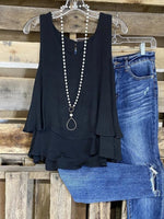 Women's Sleeveless Layered Ruffle Hem Flowy Summer Top