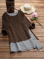 Stripe Patchwork Asymmetrical Long Sleeve Casual Blouse