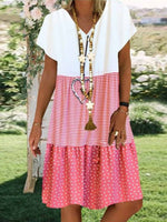 V-neck Stripe Polka Dot Print Casual Short Sleeve Short Knee Length Dress