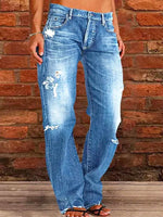 Women's Casual Distressed Straight Leg Jeans
