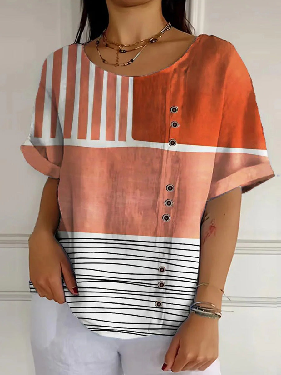 LilyWish Orange Short Sleeve Round Neck Top