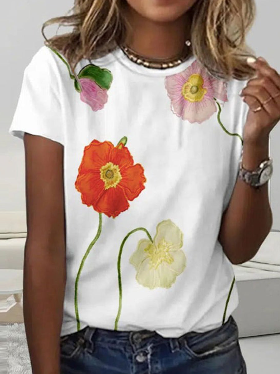 LilyWish Simple Print Short Sleeve Top