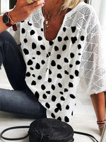 LilyWish Casual Polka Dots V Neck 3/4 Sleeve Blouse