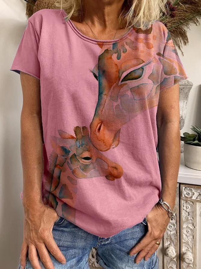 LilyWish Short Sleeve Giraffe Printed T-Shirt