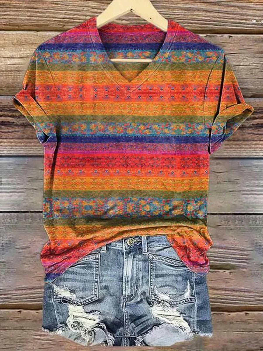 LilyWish Vintage Casual V-neck Short Sleeve T-Shirt