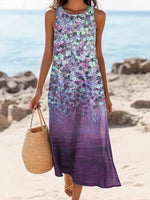 Purple Round Neck Sleeveless Maxi Dress