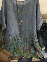 LilyWish Crew Neck Casual Floral Print Short Sleeve Blouse