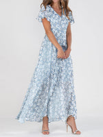 Floral Print V-neck Short Sleeve Maxi Dress