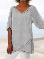 LilyWish Gray Casual Solid Plain Half Sleeve Blouse