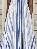 LilyWish Women Sleeveless Lapel Striped Printed Graphic Button Pockets Maxi Dress