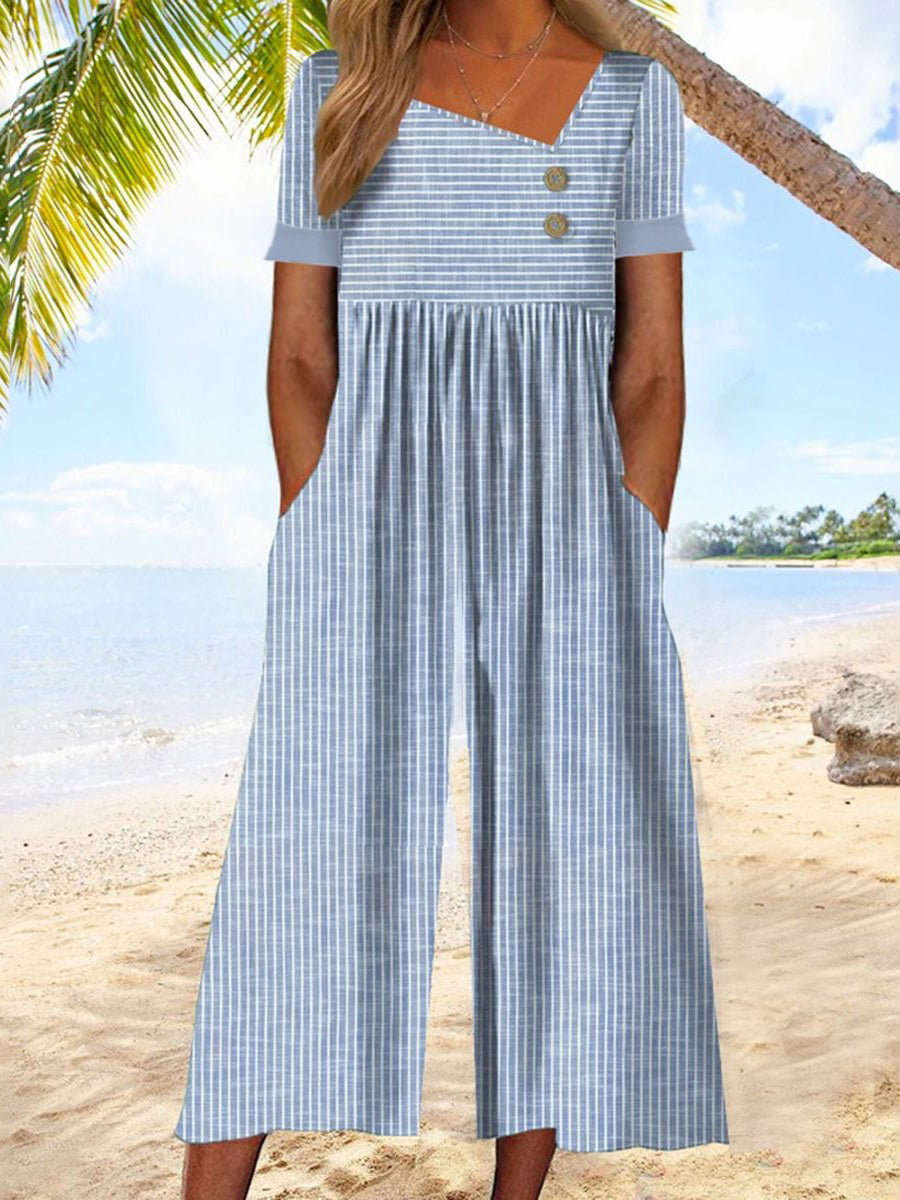 Youthful Striped Short Sleeve Jumpsuit