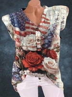 LilyWish Chic V-Neck Floral Print Short Sleeve Top