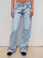 Stitch Detail Stretchy Low Waist Straight Leg Jeans