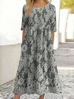 LilyWish Vintage Floral Print Round Neck Half Sleeve Dress