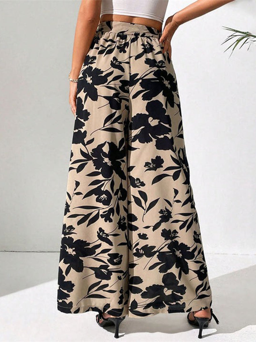 LilyWish Vintage Floral Print Drawstring Trousers