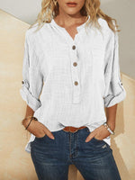 LilyWish White Solid with Buttons Casual Stand Collar Blouse