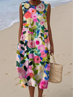 Casual Floral Print Crew Neck Sleeveless Comfy Maxi Dress