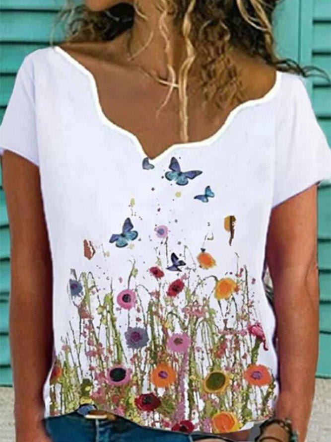 Floral Print Casual Short Sleeve Blouse