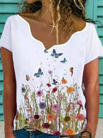 Floral Print Casual Short Sleeve Blouse