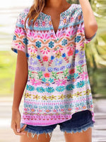LilyWish Sweet Pink V-Neck Short Sleeve Top