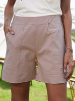 Women's Pink Casual Elastic Waist Summer Shorts with Pockets