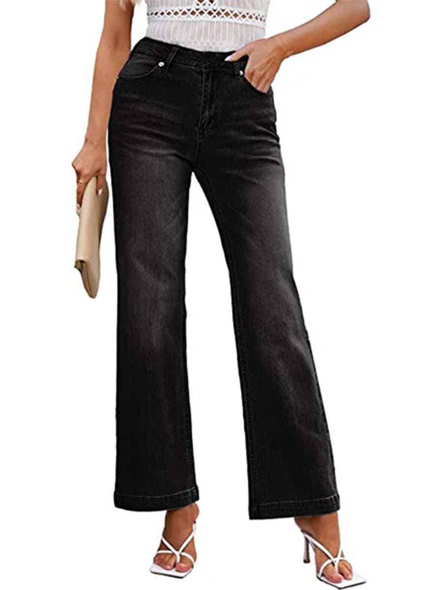 Solid Casual Wide Leg Jeans