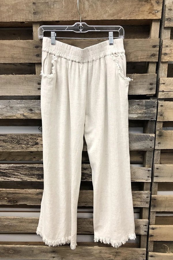 Loose White Solid Color Wide-leg Cotton Pants