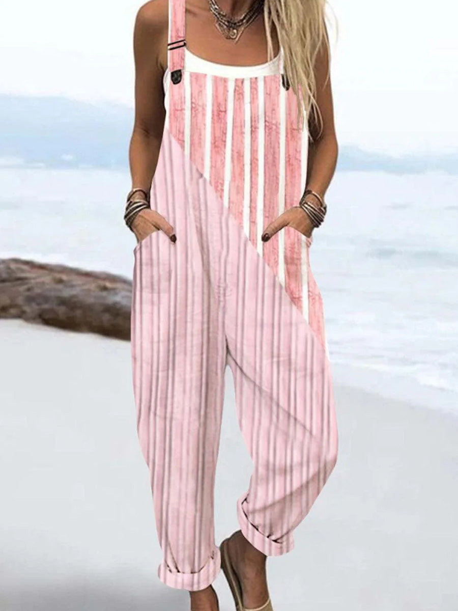 Sweet Striped Print Side Pocket Jumpsuit