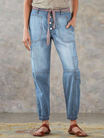 Multi Pocket Button Fly Mid Rise Straight Leg Jeans Without Belt